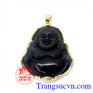 Chiếc Mặt phật di lặc đá đen 14k 58,5%Au chất lượng vàng đảm bảo.