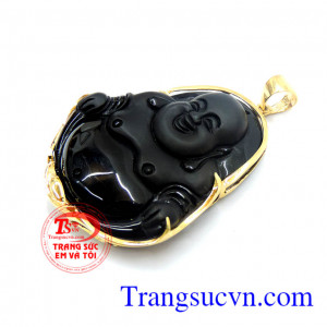 Mặt phật di lặc đá den bọc vàng 14k vàng tây,mặt dây chuyền nam hộ mệnh phong thủy.