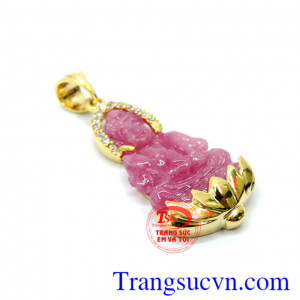 Mặt dây chuyền vàng 14k bọc ruby thiên nhiên 