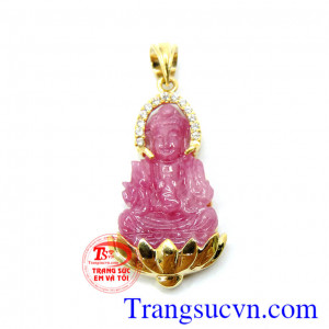 Mặt dây chuyền vàng 14k bọc ruby thiên nhiên 