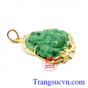 Mặt phật di lặc ngọc cẩm thạch bọc vàng đeo phong thủy, mang lại may mắn tiền tài