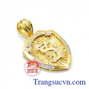 Mặt khiên rồng 3d phong cách, mặt nam vàng tây 10k khắc rồng 3d độc đáo.
