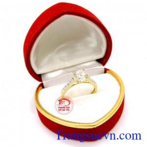 Nhẫn nữ đá quý sang trọng, nhẫn nữ vàng tây 10k thiết kế kiểu dáng Korea sang trọng quý phái,