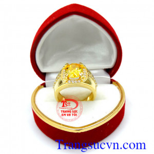 Nhẫn nam vàng tây đá vàng chất lượng vàng đảm bảo uy tín,mặt đá màu vàng,nhẫn vàng tây hột màu vàng chanh,nhẫn nam vàng tây đẹp hợp phong thủy và trang phục,đeo sang trọng và nổi bật giữi đám đông