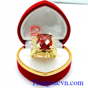 Nhẫn vàng logo đá đỏ