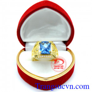 Nhẫn nam vàng đá xanh