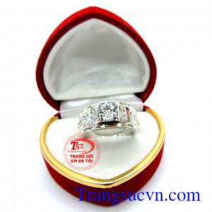 Nhẫn nam vàng trắng Italya 18k