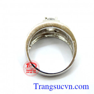 Chiếc Nhẫn nam vàng trắng Italya 18k nhẫn vàng trắng gắn đá kim cương nhân tạo