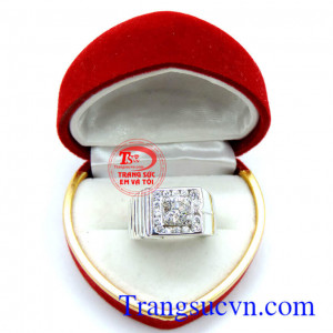 Nhẫn nam đẹp trắng 18k vàng 750 nhập khẩu nguyên chiếc