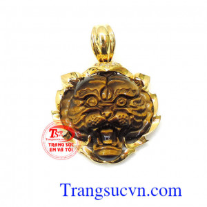 Chiếc Mặt Hổ tuổi dần chúa tể rừng xanh vàng tây chất lượng đảm bảo,đá mắt hổ thiên nhiên,đeo hộ mệnh và may mắn.