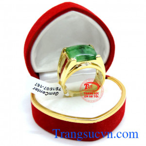 Nhẫn nam vàng tây 14k đá quý ngọc cẩm thạch jadeite thiên nhiên