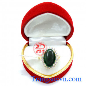 Nhẫn nữ vàng 14k bọc ngọc cẩm thạch vân đẹp. Nhẫn nữ ngọc jadeite quyến rũ