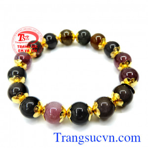 Chuỗi tay Tourmaline hồng đậm bọc vàng 10k sang trọng cho nữ. Vòng vàng Tourmaline 10k
