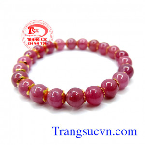 Vòng tay nữ đá quý ruby thiên nhiên. Chuỗi hạt tay ruby bọc vàng