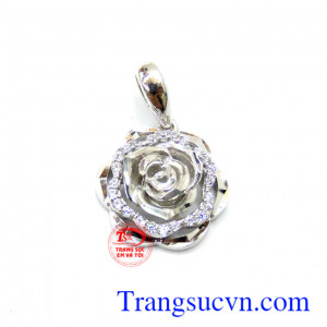 Mặt dây vàng trắng 10k,Tình yêu may mắn và hạnh phúc mọi ngày. Mặt dây chuyền hình hoa vàng trắng