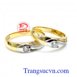 Nhẫn cưới vàng 10k sang trọng, nhẫn cưới đẹp, gắn kim cương nhận tạo, chất lượng đảm bảo