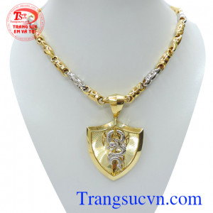 Bộ trang sức vàng rồng đẹp chất lượng dây chuyền nam đảm bảo uy tín,dây chuyền vàng hai màu,mặt dây chuyền nam vàng tây,mặt khiên vàng,