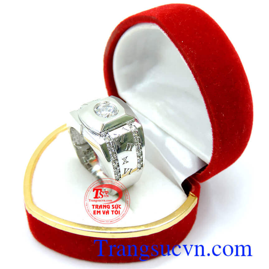 Nhẫn nam vàng trắng đá quý korea