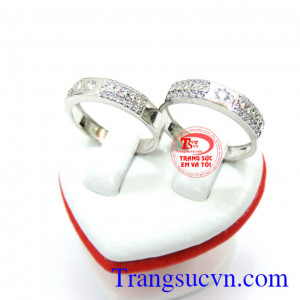 Nhẫn cưới vàng trắng 18k sang