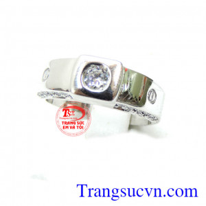 Nhẫn nam vàng trắng kim cương Korea