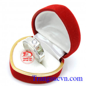 Nhẫn nam vàng trắng tinh xảo, nhẫn nam vàng 18k đẹp, nhẫn nam vàng trắng sáng