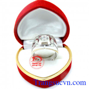 Nhẫn nam vàng trắng đá quý korea