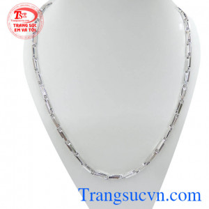 Vòng cổ vàng trắng Italy 18k dây chuyền vàng trắng 18k mắt xích đeo cổ hợp thời trang