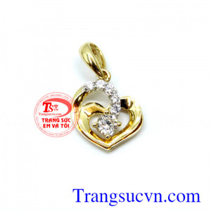 Mặt dây chuyền vàng nữ yêu thương vững bền. Mặt dây nữ đính đá vàng korea