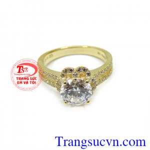 Nhẫn nữ đẹp điệu đà gắn đá. Nhẫn nữ vàng tây 10k korea