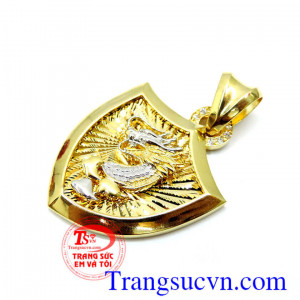 Mặt dây rồng 10k sáng bóng, mặt khiên rồng 3d phong cách,