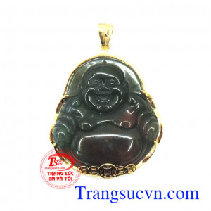 Di lặc canxedon bọc vàng 14k, mặt canxedon xanh đậm bọc vàng 14k sáng, bền màu, mặt dây nam đá quý đẹp, mặt nam phong cách,