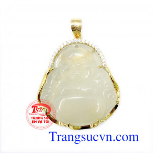 Mã não Di lặc mặt vàng, mặt di lặc mã não trắng đẹp bọc vàng 14k,