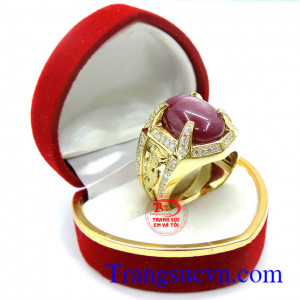 Chiếc Nhẫn nam ruby sao vàng rồng 18k, nhẫn nam vàng 18k đẹp