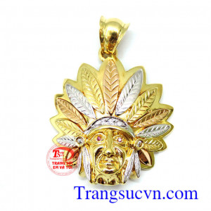 Mặt thổ dân 18k cá tính, mặt nam vàng tây 18k thiết kế độc đáo, mặt thổ dân mạnh mẽ, uy nghiêm,