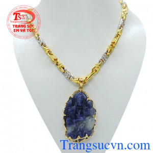 Bộ Dây chuyền vàng mặt phật Sapphire thiên nhiên có giấy kiểm định đá quý sapphire và vàng đeo hợp thời trang,