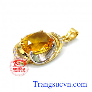 Mặt citrine 18k thời trang, mặt dây chuyền vàng 18k bọc đá thạch anh thiên nhiên.