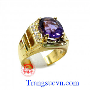 Nhẫn nam amethyst phong cách cổ điển, nhẫn nam thạch anh tím 14k sang trọng, thiết kế đơn giản, phong cách truyền thống cổ điển