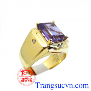 Nhẫn nam thạch anh tím sang trọng, nhẫn nam vàng thiết kế hoa văn cổ, kiểu dáng đơn giản, mang lại phong cách mạnh mẽ