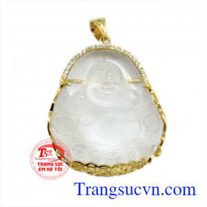 Bộ mặt phật thạch anh trắng dây chuyền vàng