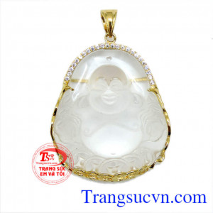 có giấy kiểm định đá quý và vàng,bảo hành uy tín,dây chuyền nam, mặt dây chuyền giao toàn quốc, Bộ mặt phật thạch anh trắng dây chuyền vàng