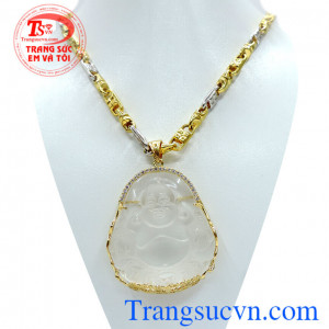 Bộ mặt phật thạch anh trắng dây chuyền vàng chất lượng đảm bảo uy tín,