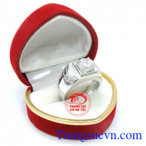 Nhẫn vàng trắng kiểu dáng cá tính, nhẫn nam thiết kế kiểu dáng Korea thời trang