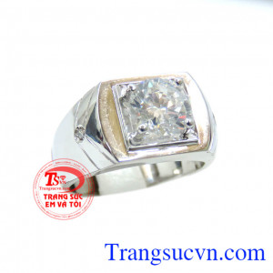 Nhẫn vàng trắng kiểu dáng cá tính vàng 14k sáng, nổi bật, nhẫn nam đẹp chuẩn chất lượng