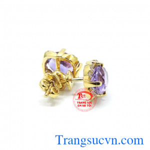 Hoa tai vàng tây thạch anh tím oval