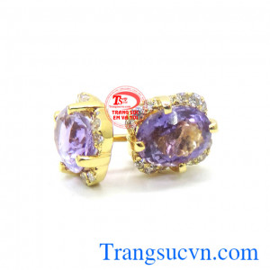 Hoa tai vàng tây thạch anh tím oval đeo hợp thời trang,chất lượng hoa tai vàng đảm bảo uy tín hàng đầu việt nam. 