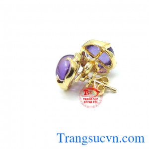 Hoa tai thạch anh tím tròn, hoa tai vàng tây 14k hoa tai trẻ trung năng động. 