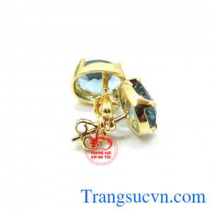 Hoa tai topaz đá quý thiên nhiên xanh nước biển hợp thời trang và hợp mệnh Thủy, mệnh Mộc.