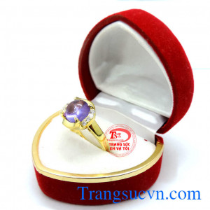 Nhẫn nữ vàng đá thạch anh tim tròn