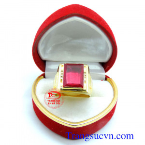 Nhẫn nam đá đỏ vàng tây chất lượng đảm bảo