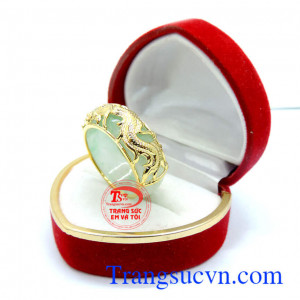Nhẫn ngọc cẩm thạch rồng vàng tây 14k dành cho nam với con rồng uốn lượng